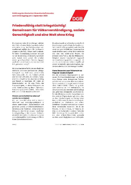 Erklärung DGB zum Antikriegstag 01.09.26